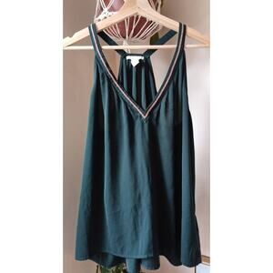 H&M Conscious Womens 10 Beaded Neckline Tank Top Strap Racerback Green Gold